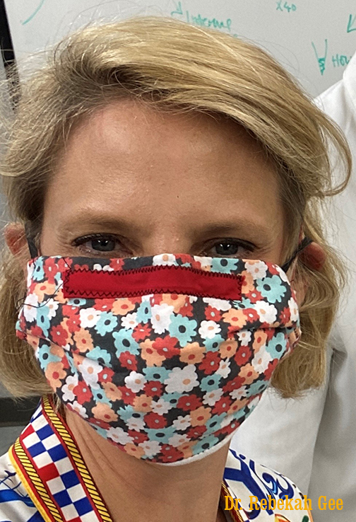 Dr. Rebekah Gee wearing donated mask